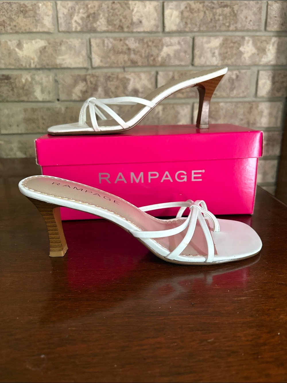 Rampage White Strappy Kitten-Heel Mules w/ box